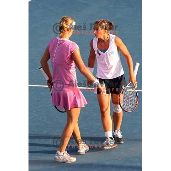 Masa Zec Peskiric (SLO) and Sara Errani (ITA) during action in second raound of Banka Koper Slovenia Open, WTA tour, Portoroz, Slovenia 22.7.2009 