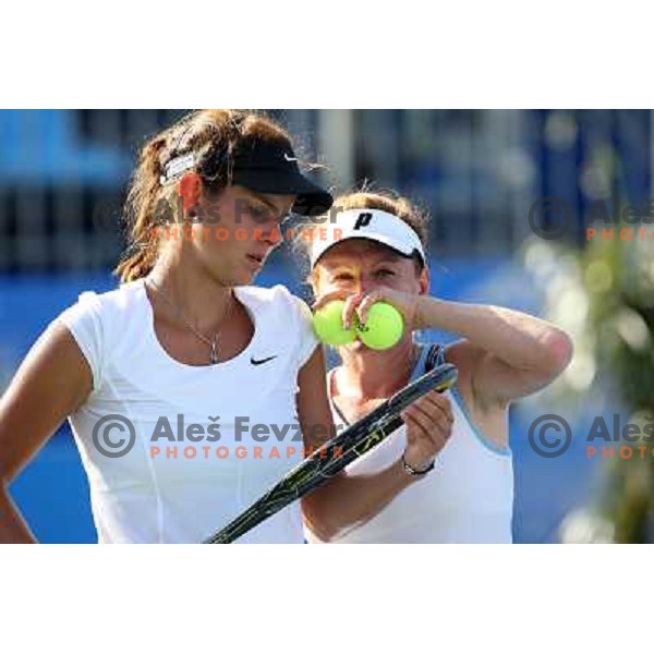 Julia Goerges (GER) and Vladimira Uhlirova (CZE) in action during second round of Banka Koper Slovenia Open, WTA tour, played in SRC Marina, Portoroz 23.7.2009 