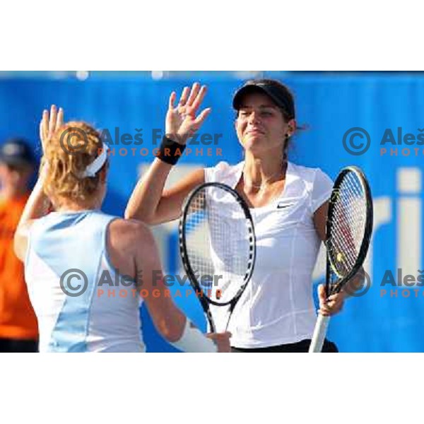 Julia Goerges (GER) and Vladimira Uhlirova (CZE) in action during second round of Banka Koper Slovenia Open, WTA tour, played in SRC Marina, Portoroz 23.7.2009 