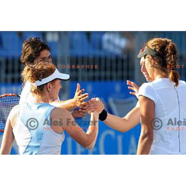 Julia Goerges (GER) and Vladimira Uhlirova (CZE) during action in semi-final of Banka Koper Slovenia Open, WTA tour, Portoroz 24.7.2009 