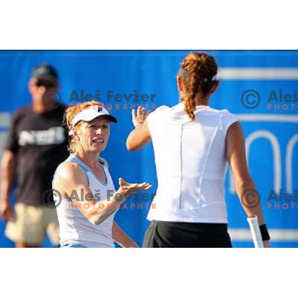 Julia Goerges (GER) and Vladimira Uhlirova (CZE) during action in semi-final of Banka Koper Slovenia Open, WTA tour, Portoroz 24.7.2009 