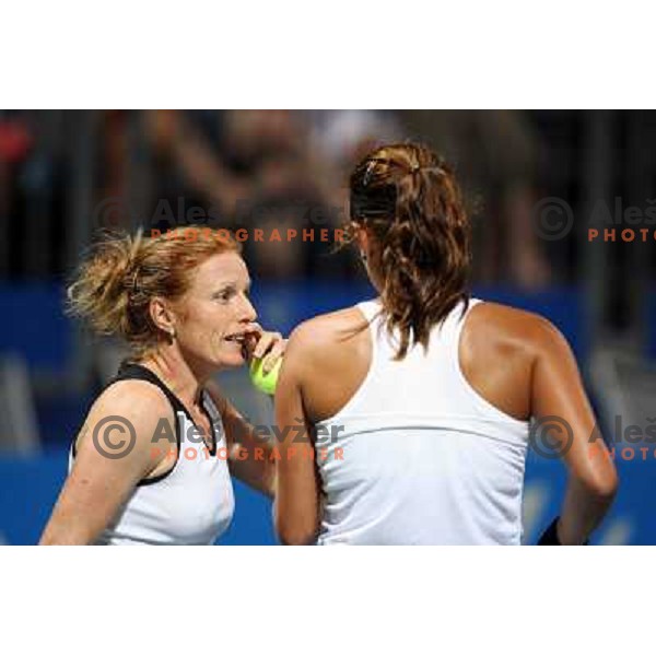 Julia Goerges (GER) and Vladimira Uhlirova (CZE) during action in doubles final of Banka Koper Slovenia Open, WTA tour, Portoroz 25.7.2009. They won 2:0 