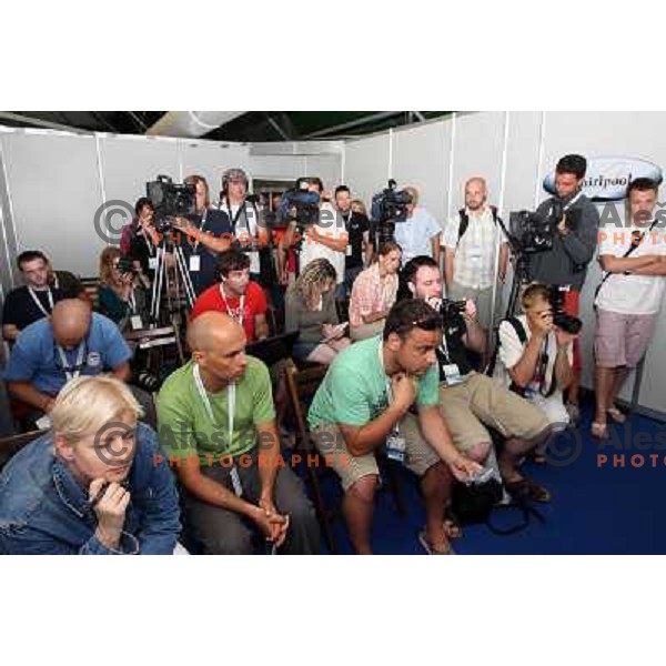 Journalists listening to Dinara Safina (RUS) at press conference after final of Banka Koper Slovenia Open, WTA tour in SRC Marina, Portoroz 26.7.2009 