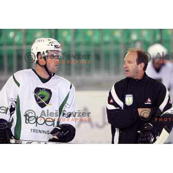 Head coach Dany Gelinas and Kevin Mitchell from Tilia Olimpija at first ice practice session for 2009-2010 season in Hala Tivoli, Ljubljana, Slovenia 3.8.2009 