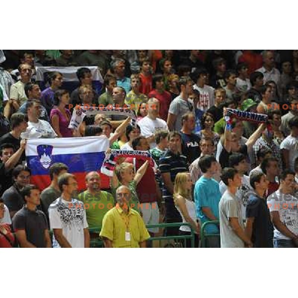 Slovenian fans at the basketballl game Slovenia - Russia, Friendly Match, Novo Mesto, 10.08.2009, 