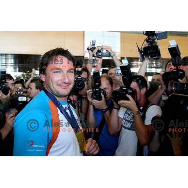  Primoz Kozmus. gold medalist in hammer throw from Athletics World Championships in Berlin during reception at Airport Joze Pucnik, Brnik, Slovenia 19.8.2009 