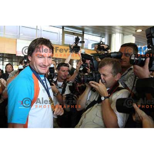  Primoz Kozmus. gold medalist in hammer throw from Athletics World Championships in Berlin during reception at Airport Joze Pucnik, Brnik, Slovenia 19.8.2009 