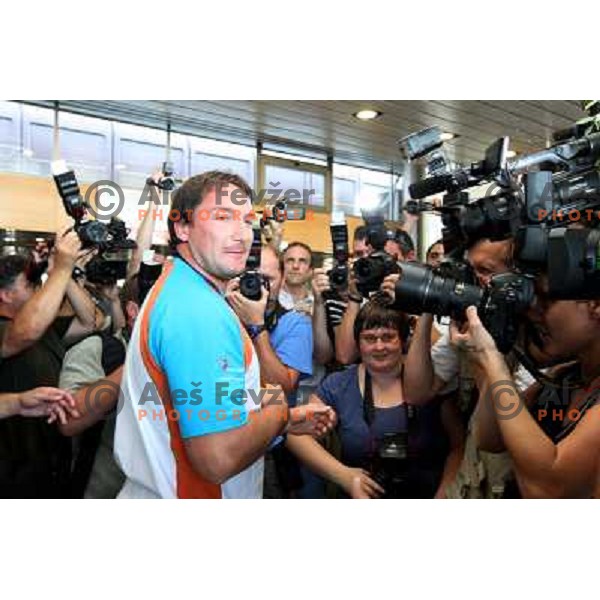  Primoz Kozmus. gold medalist in hammer throw from Athletics World Championships in Berlin during reception at Airport Joze Pucnik, Brnik, Slovenia 19.8.2009 