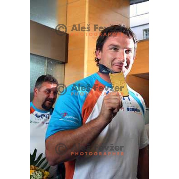  Primoz Kozmus. gold medalist in hammer throw from Athletics World Championships in Berlin during reception at Airport Joze Pucnik, Brnik, Slovenia 19.8.2009 