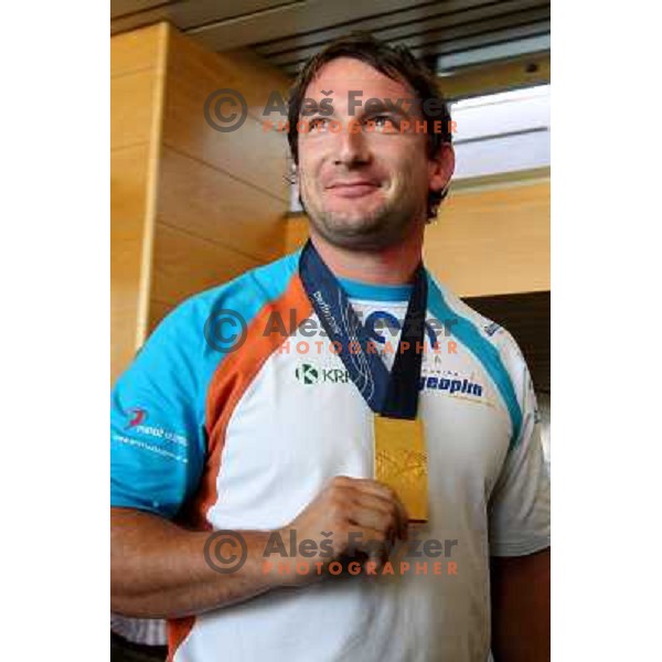  Primoz Kozmus. gold medalist in hammer throw from Athletics World Championships in Berlin during reception at Airport Joze Pucnik, Brnik, Slovenia 19.8.2009 
