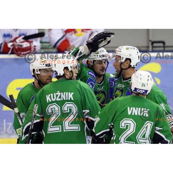 Frank Banham , Greg Kuznik , Mitchell, Kelly, Vnuk at ice-hockey match Tilia Olimpija- Red Bull Salzburg in round 5 of EBEL league, played in Hala Tivoli, Ljubljana, Slovenia 22.9.2009 
