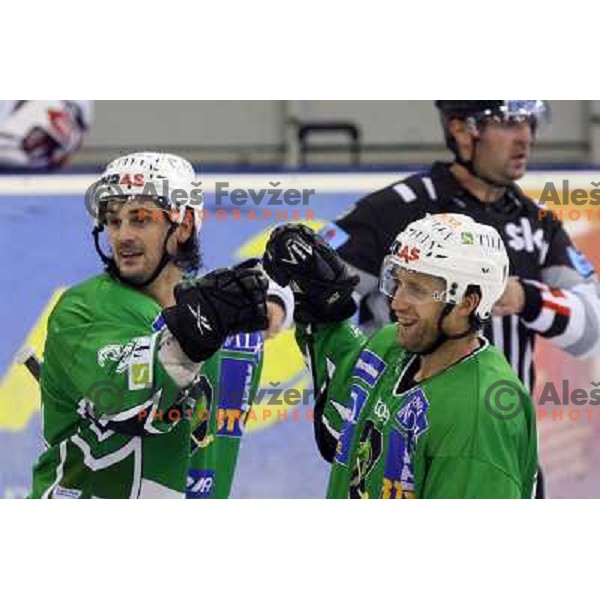 Frank Banham , Greg Kuznik at ice-hockey match Tilia Olimpija- Red Bull Salzburg in round 5 of EBEL league, played in Hala Tivoli, Ljubljana, Slovenia 22.9.2009 