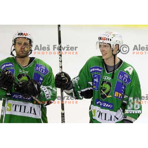 Tavzelj and Kuznik at ice-hockey match Tilia Olimpija- Red Bull Salzburg in round 5 of EBEL league, played in Hala Tivoli, Ljubljana, Slovenia 22.9.2009 
