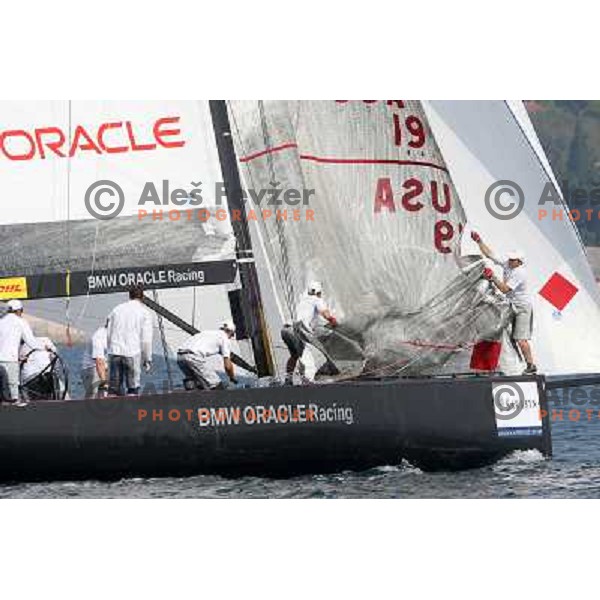 Team BMW Oracle and skipper Russell Coutts during first day of match racing at Bank Sarasin RC 44 Portoroz Cup, Slovenia 29.9.2009 