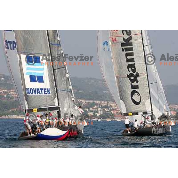 Team Organika and skipper Karol Jablonski and team Katusha during first day of match racing at Bank Sarasin RC 44 Portoroz Cup, Slovenia 29.9.2009 