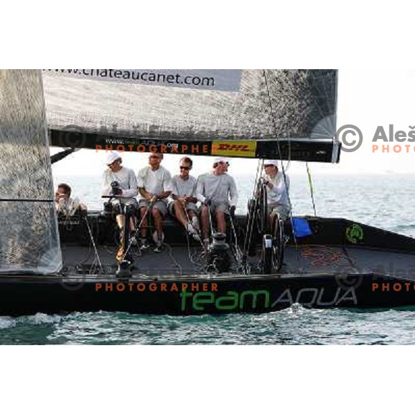 Team Aqua during first day of match racing at Bank Sarasin RC 44 Portoroz Cup, Slovenia 29.9.2009 