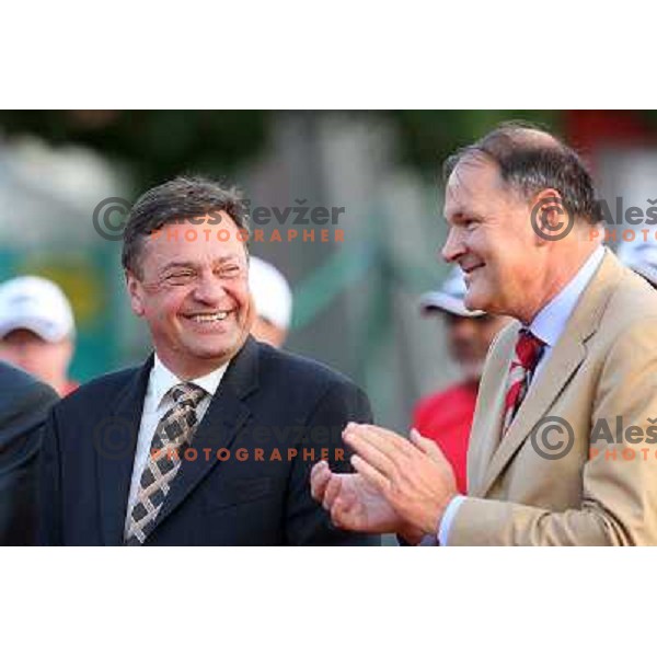 Zoran Jankovic, mayor of Ljubljana,, Marko Umberger at Opening ceremony of BMW Ljubljana Open ATP tennis challenger 