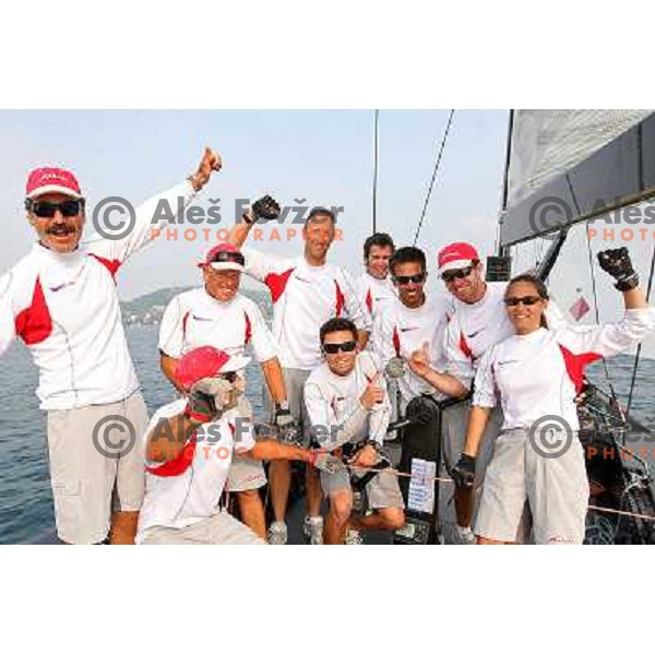 Team Katusha and skipper Paul Cayard celebrate victory after match racing finals of Bank Sarasin RC 44 Portoroz Open in Portoroz, Slovenia 30.9.2009 