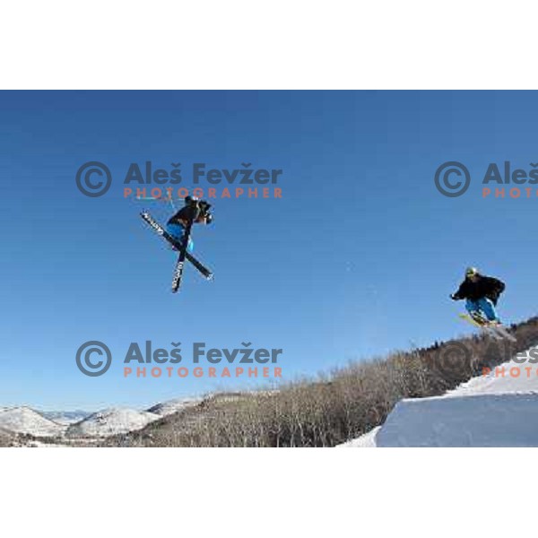 skiers and snowboarders in Park City, USA enjoying sunny day in free ride park 19.1.2009 