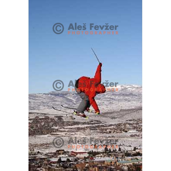 skiers and snowboarders in Park City, USA enjoying sunny day in free ride park 19.1.2009 