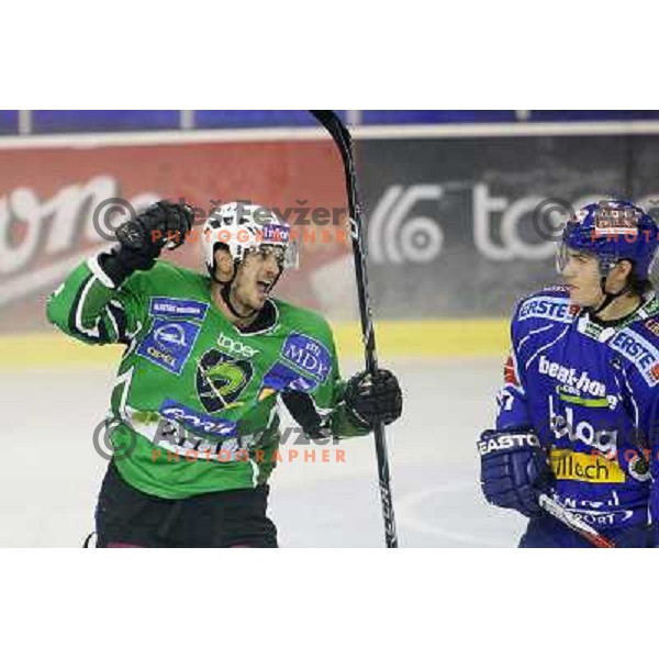 Jurij Golicic celebrates goal during ice-hockey match Tilia Olimpija- VSV, played in round 11 of Ebel league in Hala Tivoli, Ljubljana 9.10.2009. Tilia Olimpija won 3:0 