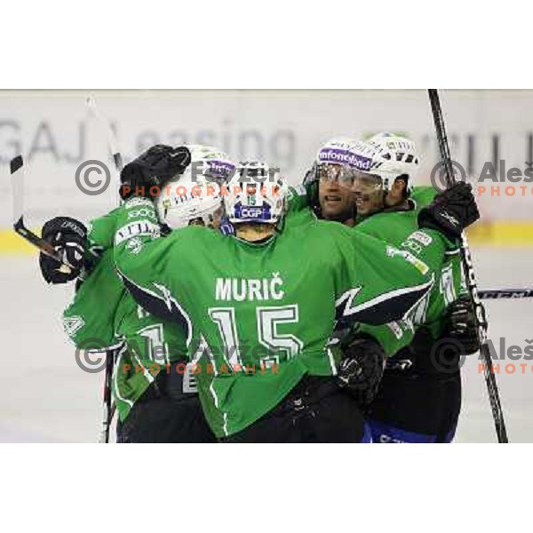 Jurij Golicic celebrates goal during ice-hockey match Tilia Olimpija- VSV, played in round 11 of Ebel league in Hala Tivoli, Ljubljana 9.10.2009. Tilia Olimpija won 3:0 