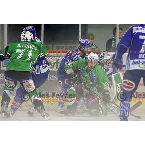 Gert Prohaska, Brendan Yarema during ice-hockey match Tilia Olimpija- VSV, played in round 11 of Ebel league in Hala Tivoli, Ljubljana 9.10.2009. Tilia Olimpija won 3:0 