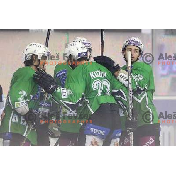 FRank Banham, Greg Kuznik, Brendan Yarema during ice-hockey match Tilia Olimpija- VSV, played in round 11 of Ebel league in Hala Tivoli, Ljubljana 9.10.2009. Tilia Olimpija won 3:0 