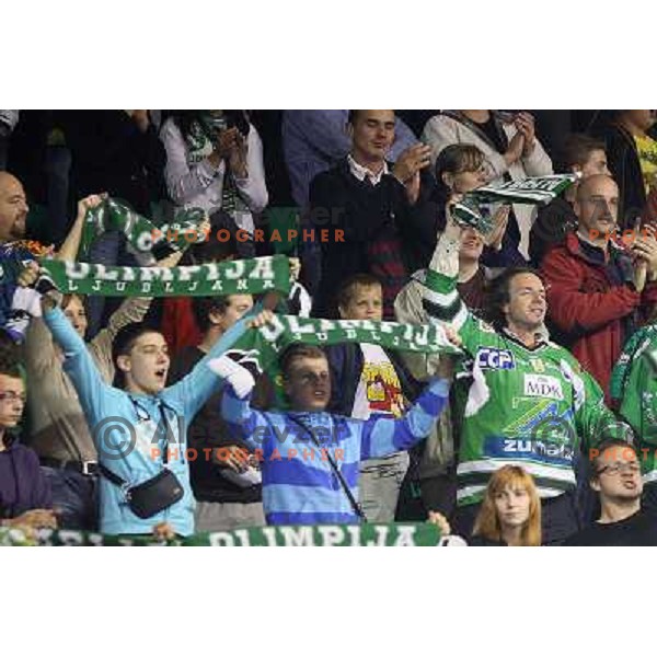 Tilia Olimpija fans during ice-hockey match Tilia Olimpija- VSV, played in round 11 of Ebel league in Hala Tivoli, Ljubljana 9.10.2009. Tilia Olimpija won 3:0 