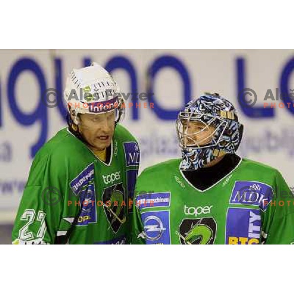 Remi Royer and Norm Maracle during ice-hockey match Tilia Olimpija- VSV, played in round 11 of Ebel league in Hala Tivoli, Ljubljana 9.10.2009. Tilia Olimpija won 3:0 