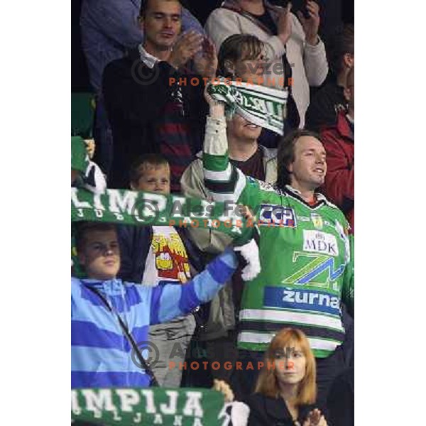 Tilia Olimpija fans during ice-hockey match Tilia Olimpija- VSV, played in round 11 of Ebel league in Hala Tivoli, Ljubljana 9.10.2009. Tilia Olimpija won 3:0 