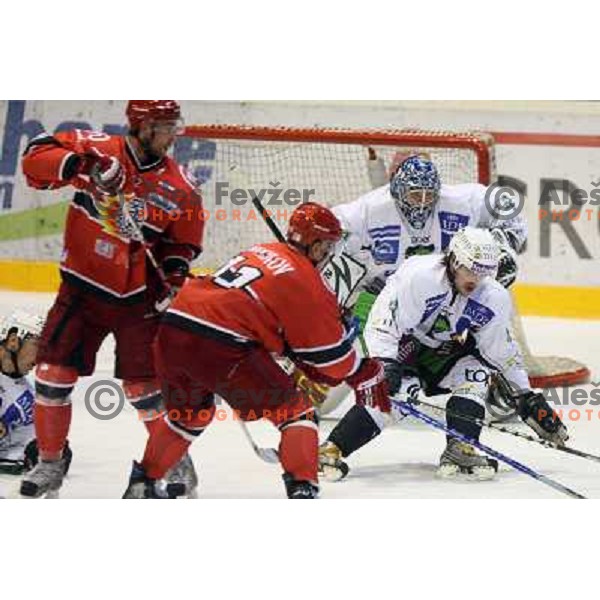 Makrov, Maracle, Cvetek at ice-hockey match Acroni Jesenice- Tilia Olimpija in round 14 of Ebel league, played in Podmezakla Hall, Jesenice 16.10.2009. Acroni Jesenice won 7:5 