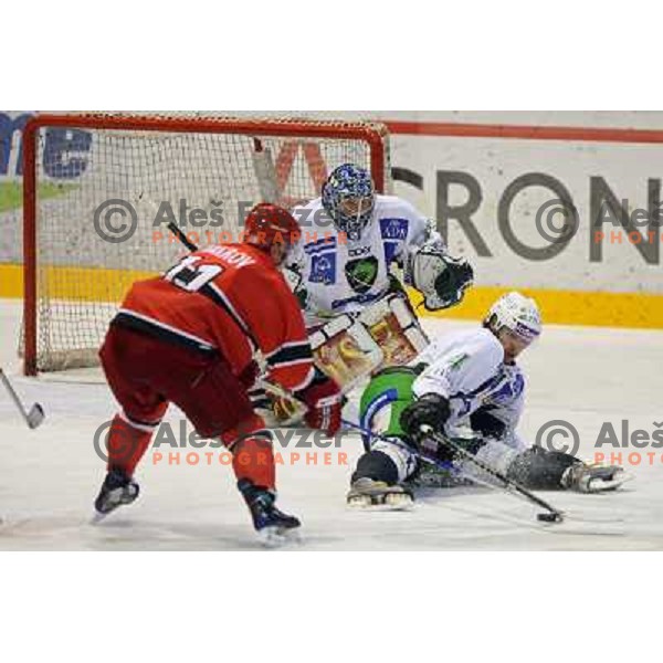Makrov, Maracle, Cvetek at ice-hockey match Acroni Jesenice- Tilia Olimpija in round 14 of Ebel league, played in Podmezakla Hall, Jesenice 16.10.2009. Acroni Jesenice won 7:5 