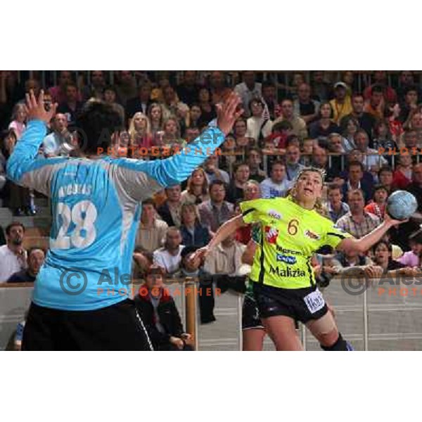 action during first match of the Final of Handball Champions league women match betwwen Krim Mercator (SLO) and Viborg (DEN) in Tivoli Hall, Ljubljana, Slovenia on May 14, 2006