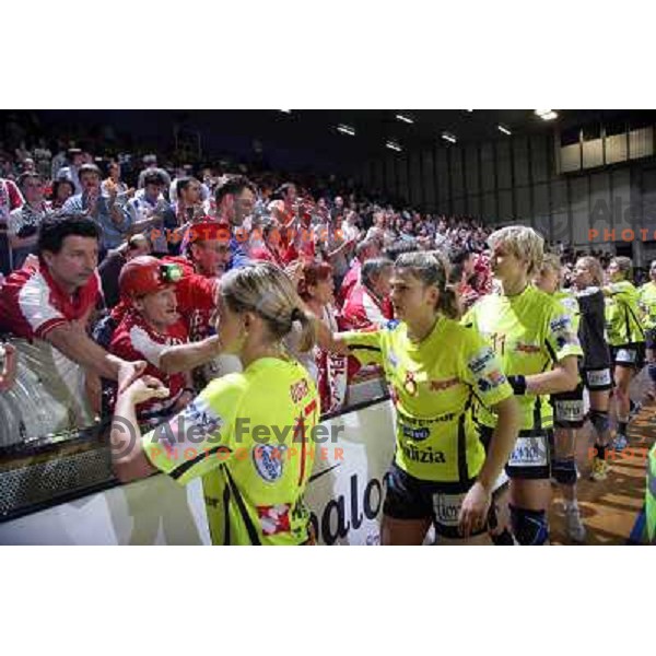 action during first match of the Final of Handball Champions league women match betwwen Krim Mercator (SLO) and Viborg (DEN) in Tivoli Hall, Ljubljana, Slovenia on May 14, 2006