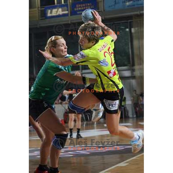 action during first match of the Final of Handball Champions league women match betwwen Krim Mercator (SLO) and Viborg (DEN) in Tivoli Hall, Ljubljana, Slovenia on May 14, 2006