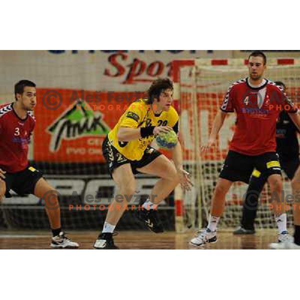 Koloper, Rnic, Kovac at the handtball game Slovan - Gorenje Velenje , played in the Mik 1 Liga , Ljubljana, 24.10.2009, Slovan lost 25:31 
