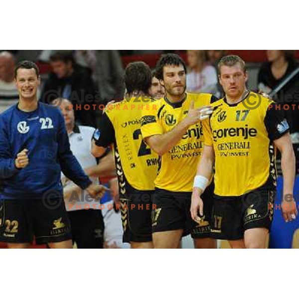Stefanic, Bajram, Mlakar at the handtball game Slovan - Gorenje Velenje , played in the Mik 1 Liga , Ljubljana, 24.10.2009, Slovan lost 25:31 