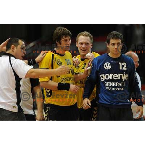 Tamse, Rnic, Zvizej, Skok at the handtball game Slovan - Gorenje Velenje , played in the Mik 1 Liga , Ljubljana, 24.10.2009, Slovan lost 25:31 