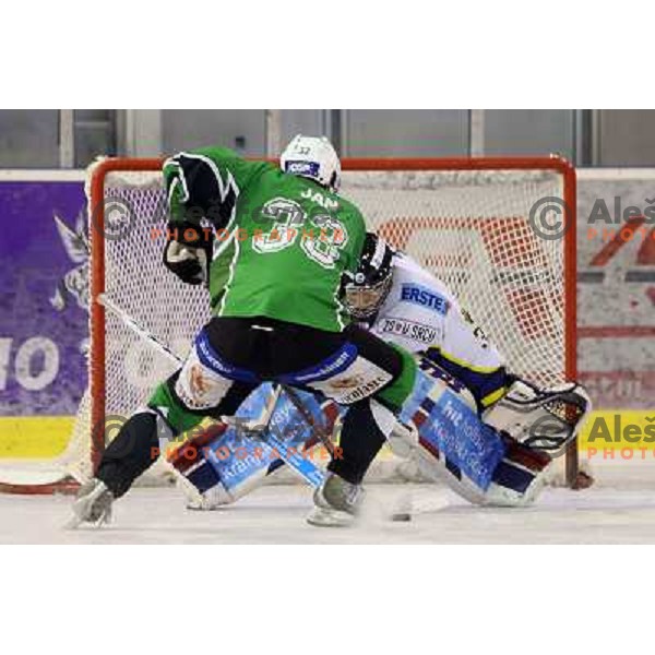 Robert Kristan and Ivo Jan during ice-hockey match Tilia Olimpija-Medvescak in round in Ebel league, played in Hala Tivoli, Ljubljana, Slovenia 25.10.2009 