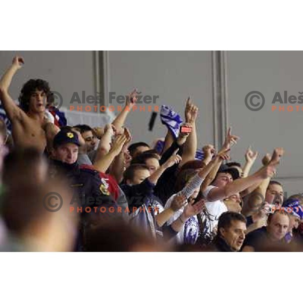 Medvescak fans during ice-hockey match Tilia Olimpija-Medvescak in round in Ebel league, played in Hala Tivoli, Ljubljana, Slovenia 25.10.2009 