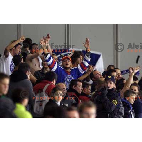Medvescak fans during ice-hockey match Tilia Olimpija-Medvescak in round in Ebel league, played in Hala Tivoli, Ljubljana, Slovenia 25.10.2009 