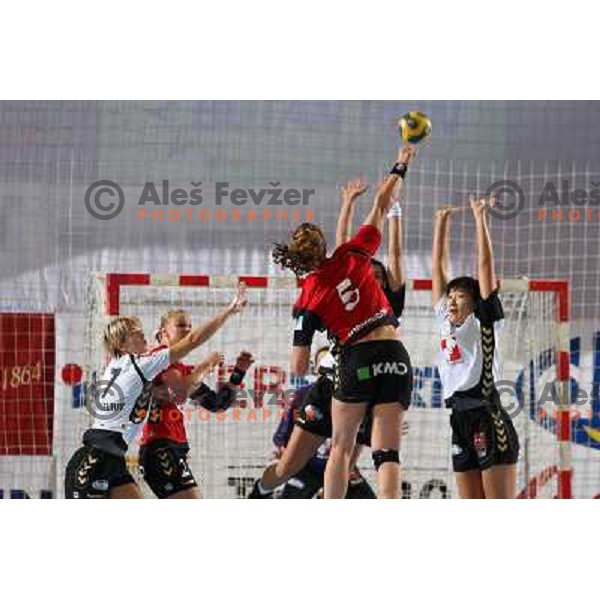 Bodnieva, Tortsenson in action during handball match Krim Mercator- Aalborg DH in round 2 of Championsleague, played at Kodeljevo, Ljubljana, Slovenia 31.10.2009 