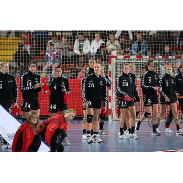 Aalborg Dh line-up before action during handball match Krim Mercator- Aalborg DH in round 2 of Championsleague, played at Kodeljevo, Ljubljana, Slovenia 31.10.2009 