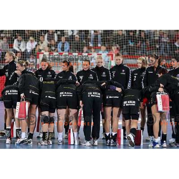 aalborg DH line-up before action during handball match Krim Mercator- Aalborg DH in round 2 of Championsleague, played at Kodeljevo, Ljubljana, Slovenia 31.10.2009 