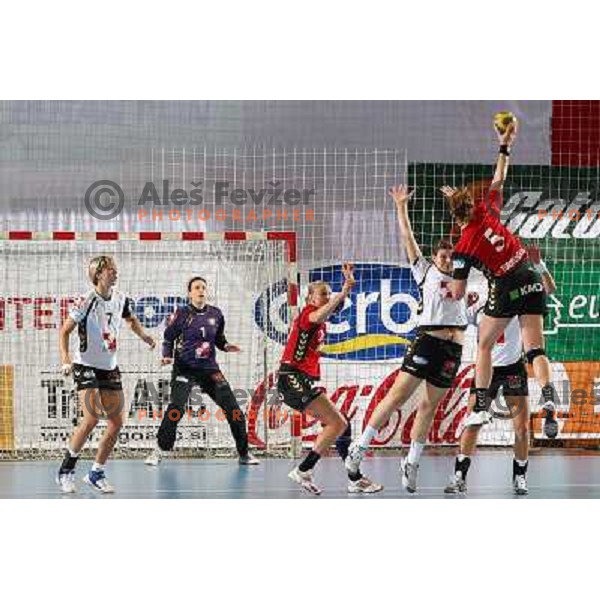 Vergelyuk, Jelena Grubisic , Dragana Cvijic in action during handball match Krim Mercator- Aalborg DH in round 2 of Championsleague, played at Kodeljevo, Ljubljana, Slovenia 31.10.2009 