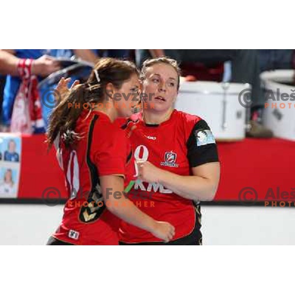 Sullivan (10) and Bille in action during handball match Krim Mercator- Aalborg DH in round 2 of Championsleague, played at Kodeljevo, Ljubljana, Slovenia 31.10.2009 