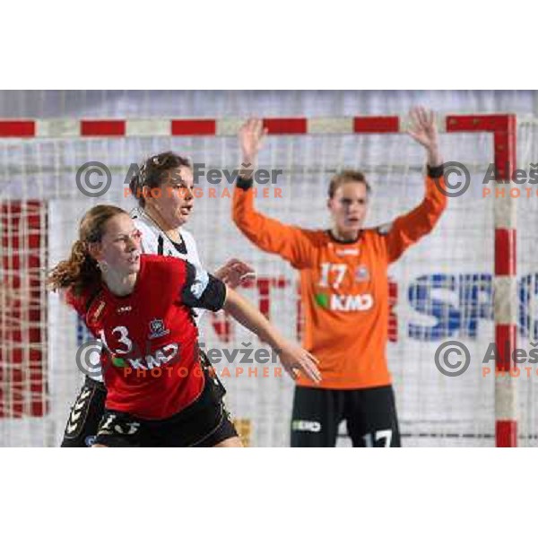 Siri Seglem and Dragana Cvijic in action during handball match Krim Mercator- Aalborg DH in round 2 of Championsleague, played at Kodeljevo, Ljubljana, Slovenia 31.10.2009 