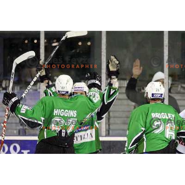 Higgins, Banham in action during ice-hockey match Tilia Olimpija-Red Bull Salzburg in Ebel league, played in Hala Tivoli, Ljubljana, Slovenia 1.10.2009 