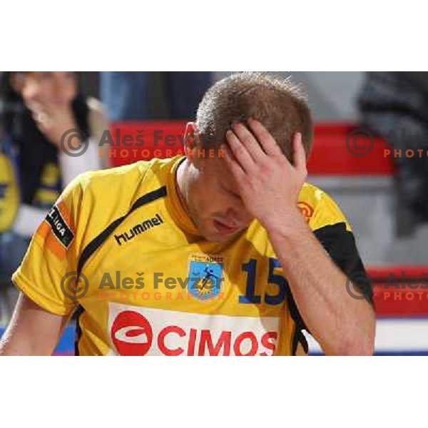 Nejc Poklar in action during handball match RD Slovan- RK Cimos Koper in Mik 1.Liga, played at Kodeljevo, Ljubljana, Slovenia 6.11.2009 